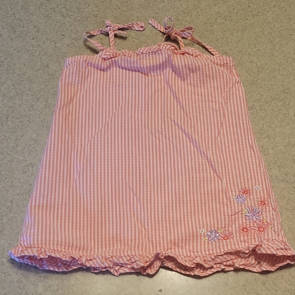 Oshkosh Pink Striped Sleeveless Dress with Floral Embroidery Size 2T Cotton